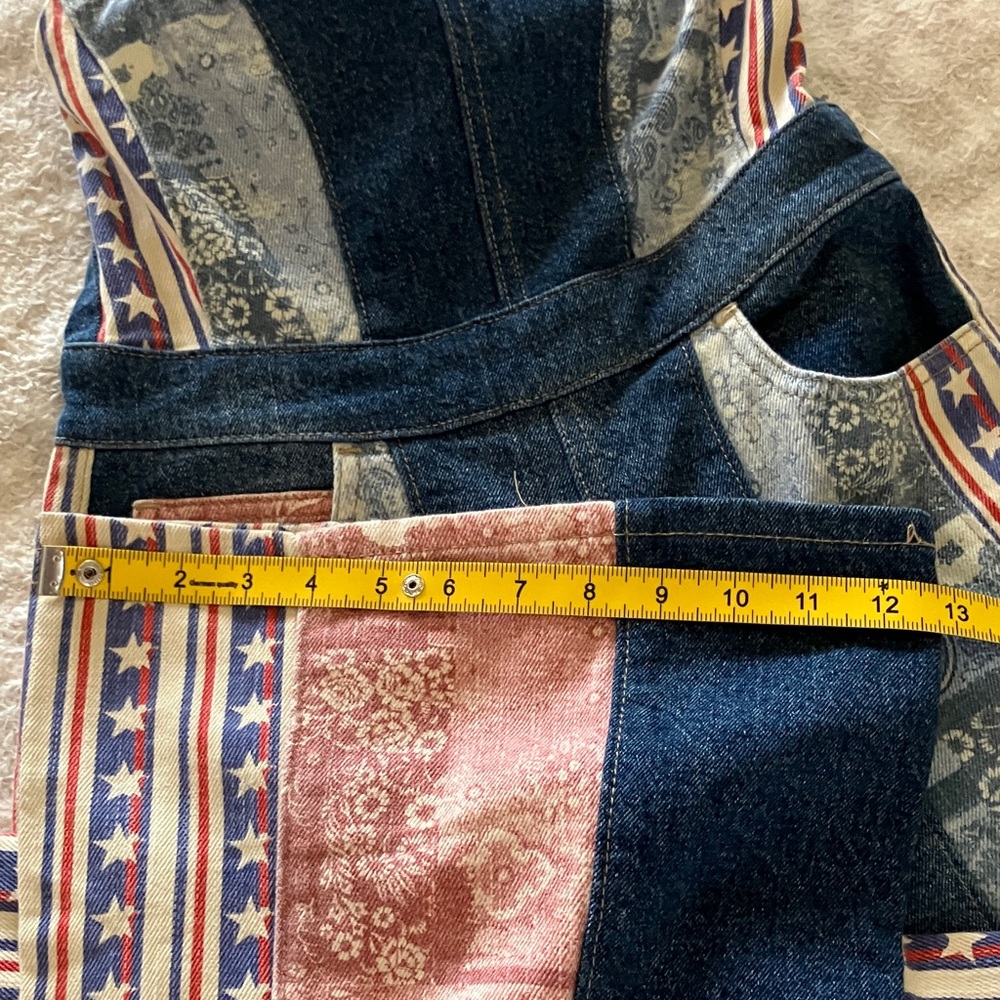 Free People Blue Patchwork Denim Overalls with Americana Panels - Picture 9 of 14